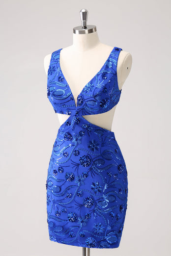 Royal Blue Bodycon Cut Out Homecoming Klänning med Bading