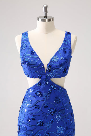 Royal Blue Bodycon Cut Out Homecoming Klänning med Bading