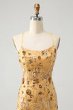 Glitter Gul Paljetter Broderi Tight Kort Homecoming Klänning med Beading