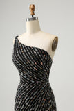 Glitter Svart One Shouder Tight Kort Homecoming Klänning med Beading
