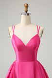 Fuchsia A Line Spaghetti Straps Rygglös Kort Söt Homecoming Klänning