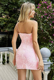 Rosa One Shoulder Applique Paljetter Mini Bodycon Homecoming Klänning