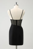 Svart Bodycon Spaghetti Remmar Korsett Kort Homecoming Klänning med Beading