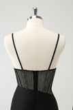 Svart Bodycon Spaghetti Remmar Korsett Kort Homecoming Klänning med Beading