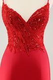 Glittrande Röd Bodycon Spaghetti Straps Homecoming Klänning med Paljetter