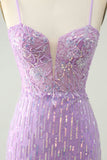 Glittrande lila paljetter Bodycon Mini Homecoming Klänning med slits