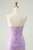 Glittrande lila paljetter Bodycon Mini Homecoming Klänning med slits