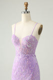 Glittrande lila paljetter Bodycon Mini Homecoming Klänning med slits