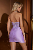 Lila Korsett Kort Bodycon Homecoming Klänning med Brodyr