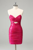 Fuchsia Bodycon Älskling Nyckelhål Kort Homecoming Klänning