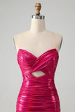 Chic Fuchsia Axelbandslös Nyckelhål Plisserad Tight Homecoming Klänning