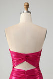 Chic Fuchsia Axelbandslös Nyckelhål Plisserad Tight Homecoming Klänning