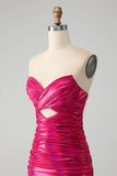 Chic Fuchsia Axelbandslös Nyckelhål Plisserad Tight Homecoming Klänning