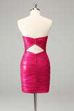 Fuchsia Bodycon Älskling Nyckelhål Kort Homecoming Klänning