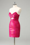 Fuchsia Bodycon Älskling Nyckelhål Kort Homecoming Klänning