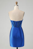 Glittrande Royal Blue Bodycon Axelbandslös Kort Homecoming Klänning med Beading