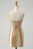 Snygg Bodycon Spaghetti Remmar Korsett Satin Röd Homecoming Klänning med Slits