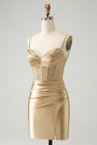 Snygg Bodycon Spaghetti Remmar Korsett Satin Röd Homecoming Klänning med Slits