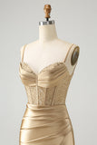 Snygg Bodycon Spaghetti Remmar Korsett Satin Röd Homecoming Klänning med Slits