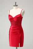 Ljusgrön Spaghetti Remmar Bodycon Korsett Satin Homecoming Klänning med slits
