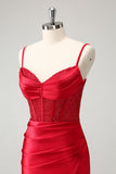 Ljusgrön Spaghetti Remmar Bodycon Korsett Satin Homecoming Klänning med slits