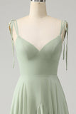 Matcha A-linje Spaghetti Straps Chiffong Brudtärneklänning med volanger