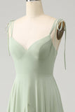 Matcha A-linje Spaghetti Straps Chiffong Brudtärneklänning med volanger