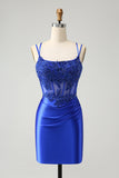 Royal Blue Korsett Spaghetti Remmar Tight Homecoming Klänning