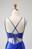 Royal Blue Korsett Spaghetti Remmar Tight Homecoming Klänning