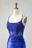 Royal Blue Korsett Spaghetti Remmar Tight Homecoming Klänning