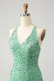 Glittrande Fuchsia Paljetter Halter Kort Bodycon Homecoming Klänning med tofsar