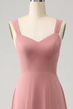 Brick Red A Line Spaghetti Straps Lång Brudtärneklänning med slits