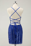 Glittrande Royal Blue Tighta paljetterade spaghettiremmar Homecoming Klänning