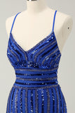 Glittrande Royal Blue Tighta paljetterade spaghettiremmar Homecoming Klänning