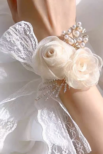 Champagne Pearl Prom Handled Corsage för bröllop