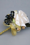 Lyxigt svart vitt Homecoming handledskorsage och Boutonniere set för män