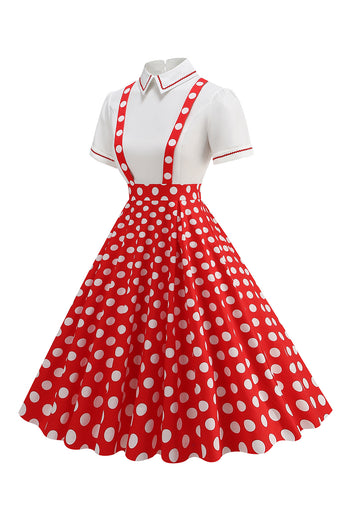 Blå Peter Pan Krage Polka Dots Remmar Övergripande Vintage Klänning