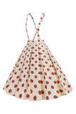 Aprikos Polka Dots A Line Remmar Övergripande Vintage Klänning