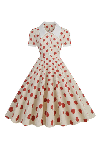 Retro Style Röd Polka Dots Vintage Swing Klänning med Cap Ärmar