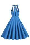 Halter Gul A-linje Plisserad Vintage Klänning