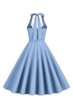 Halter Gul A-linje Plisserad Vintage Klänning