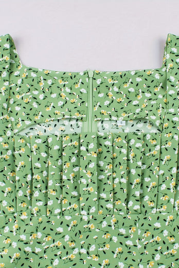 En linje fyrkantig hals grön vintage klänning med långa ärmar