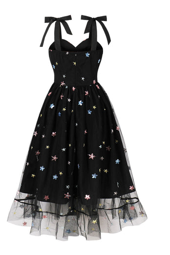 Svart Pin Up 1950-tals vintageklänning med stjärnor
