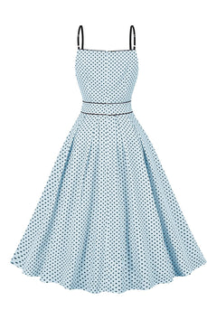 Blå prickig Pin Up 1950-tals vintage klänning