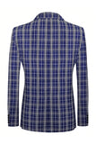 Royal Blue Plaid Peak Kavajslag Dubbelknäppt 2 delar Mäns kostym