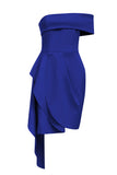 Blå Bodycon Axelbandslös Solid Asymmetrisk Cocktail Party Klänning