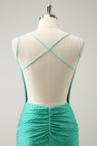 Grön Spaghetti Straps Rygglös Tight Homecoming Klänning med Beading