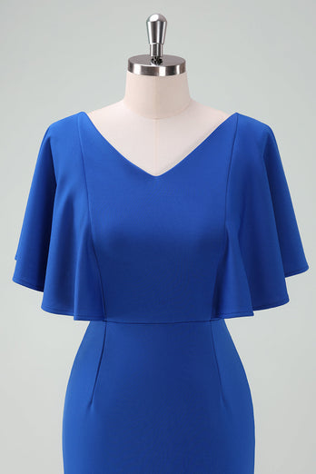 Royal Blue Bodycon Klänning för Brudens Mor med Korta Ärmar