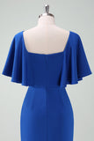 Royal Blue Bodycon Klänning för Brudens Mor med Korta Ärmar