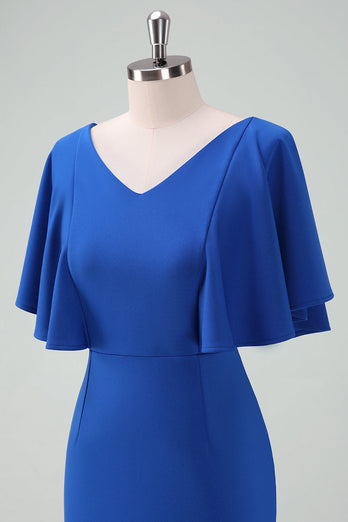 Royal Blue Bodycon Klänning för Brudens Mor med Korta Ärmar